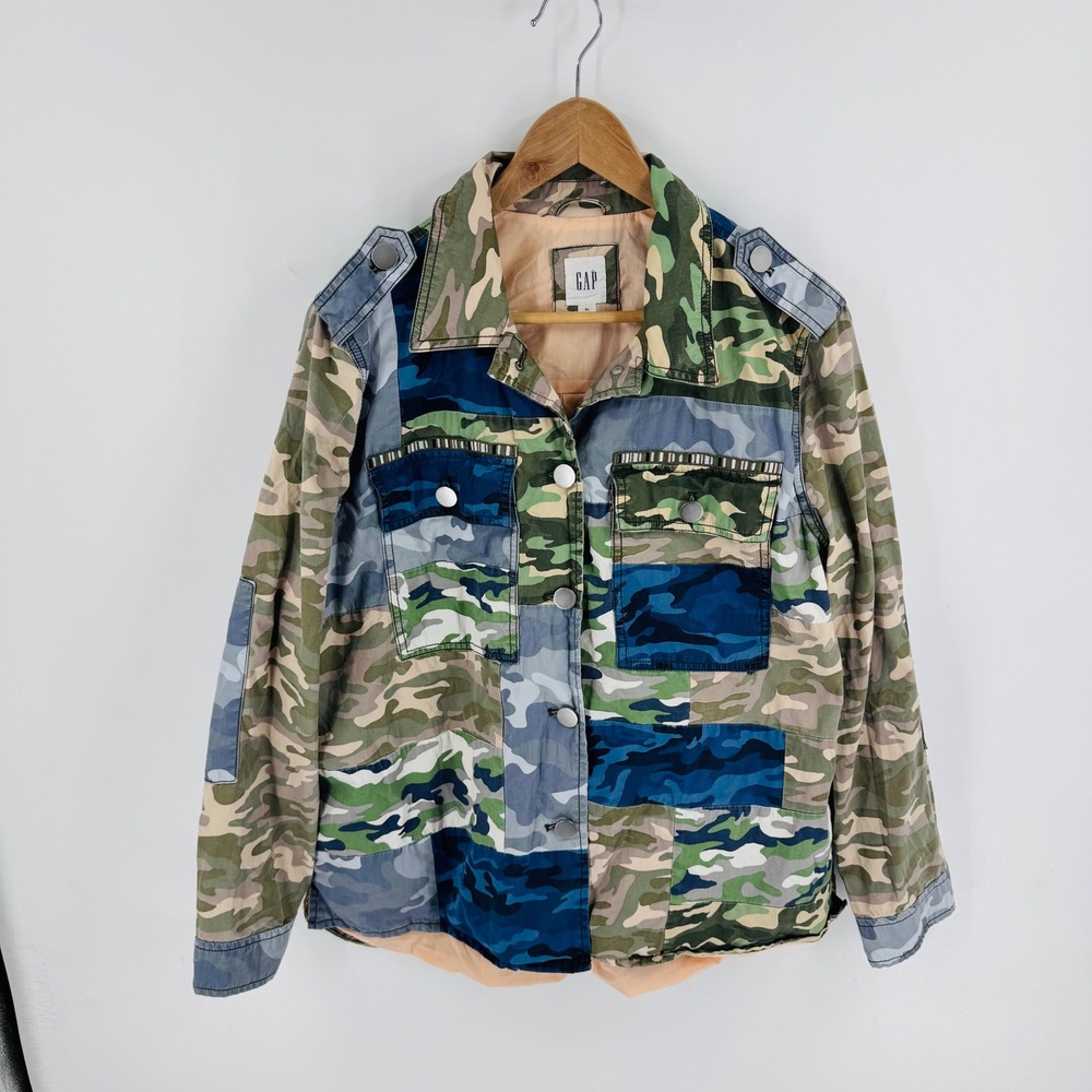 GAP Camo Patchwork Utility Jacket Green Blue Camo… - image 7